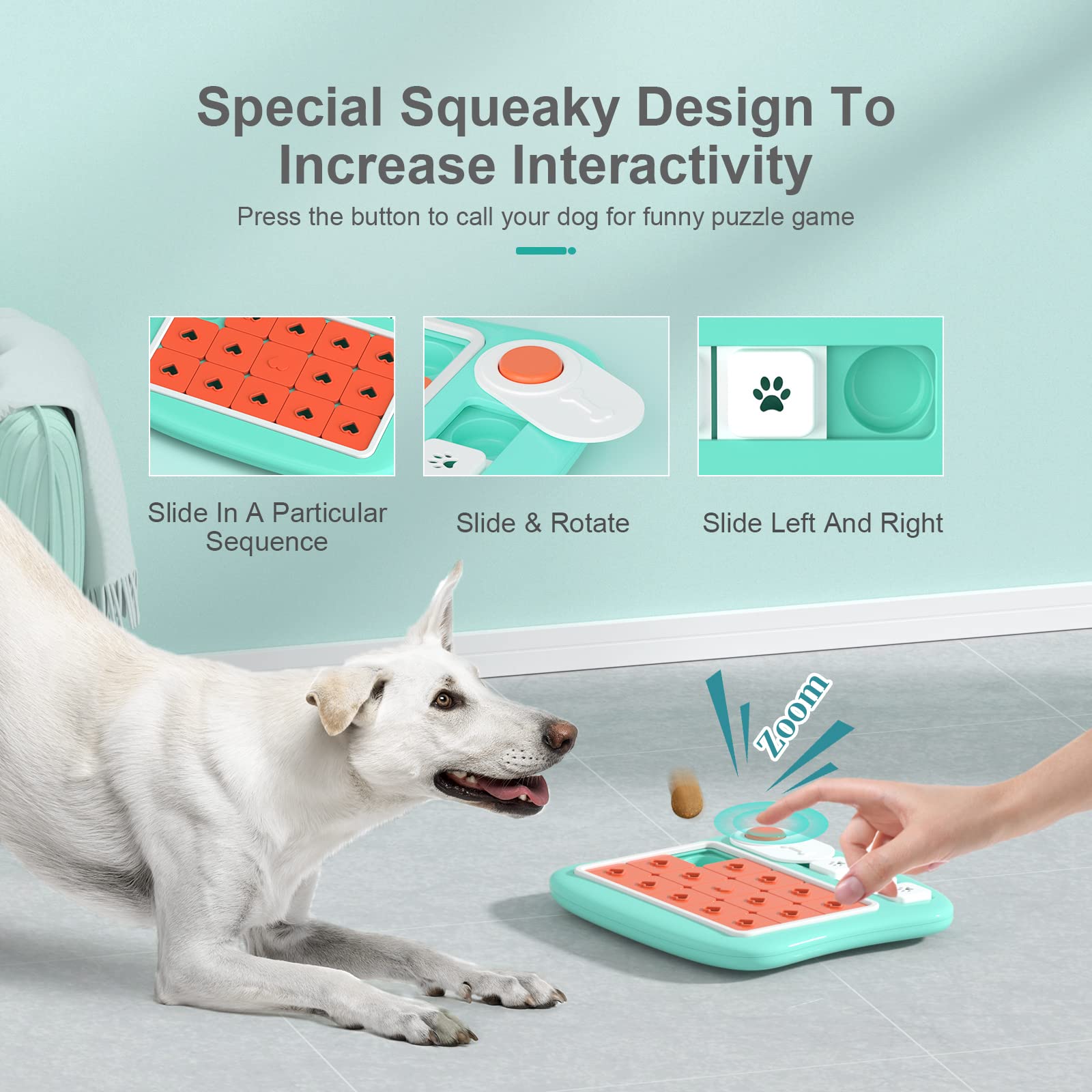 FOXMM - Puzle interactivo para perros, juguete para entrenamiento de coeficiente intelectual y estimulación mental, dispensador de premio con diseño chirriante para perros grandes, medianos y pequeños