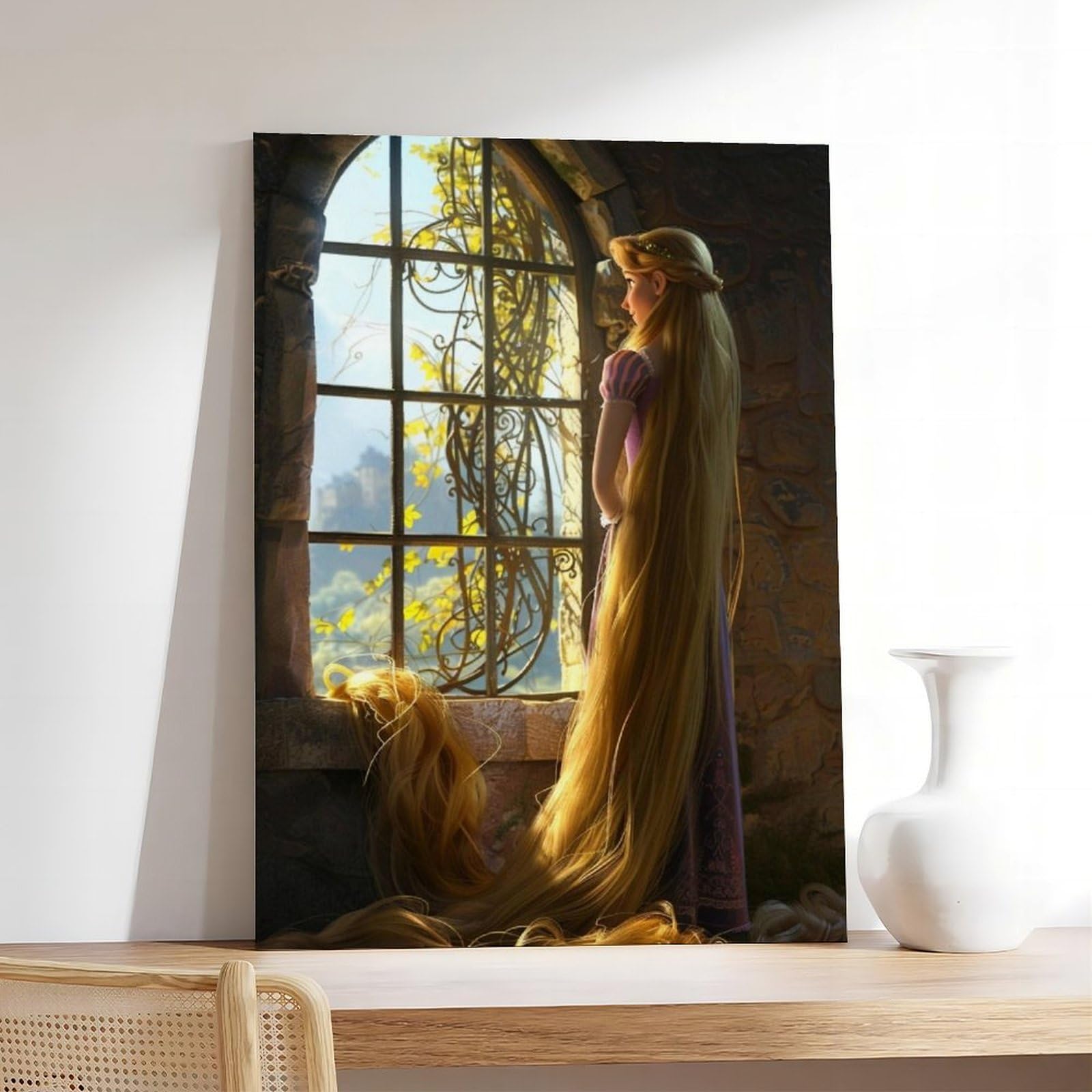NFFBGFD Stampa artistica da parete su tela, motivo: Rapunzel Skurrile Kinderzimmer Dekoration, 50 x 75 cm