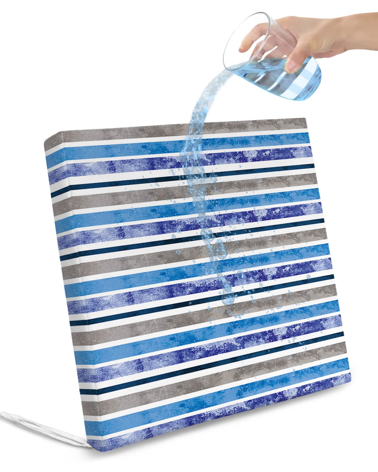 Shabby Watercolor Horizontal Striped Waterproof Cushion Covers Replacement 22x20In, Art Line Set of 4 Indoor Outdoor Chair Seat Cover Patio Cushion Slipcovers for Beach Pool Side Chair Sofa