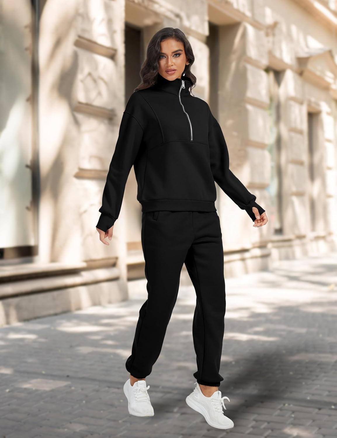 Womens Sweatsuits Fleece Lined Jogging Sweatpants and Half Zip Sweatshirts 2 Piece Matching Sweat Sets - Image 4