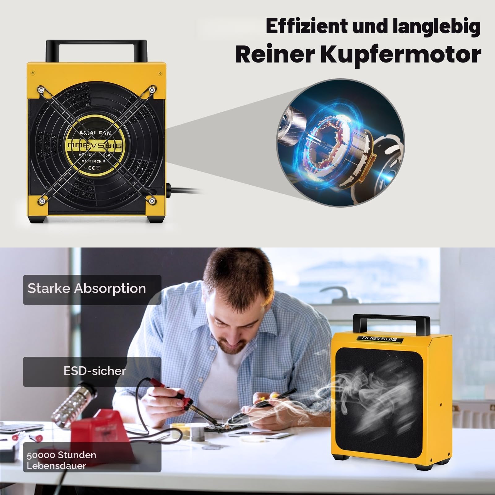 Lötrauchabsorber, Lötdampf Extraktor, NOEVSBIG Löt-Rauchabsorber-Entferner Rauchschutz-Absorber DIY-Arbeitsventilator zum Löten