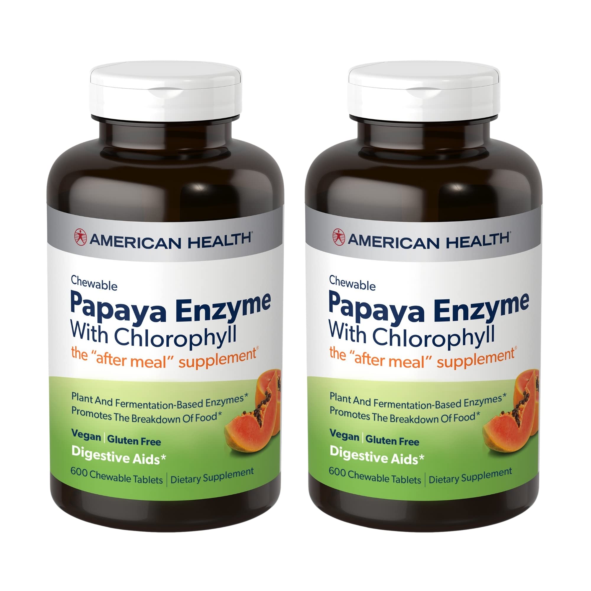 American Health Papaya Enzyme with Chlorophyll Chewable Tablets, 2 Pack - Promotes Nutrient Absorption, Helps Digestion and Freshens Breath - Gluten-Free, Veget