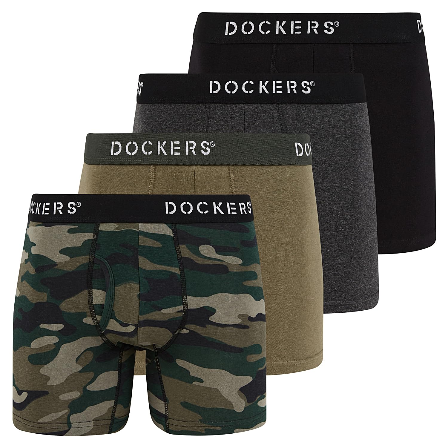 DOCKERS Men's Underwear Cotton Stretch Boxer Briefs for Men Pack of 4