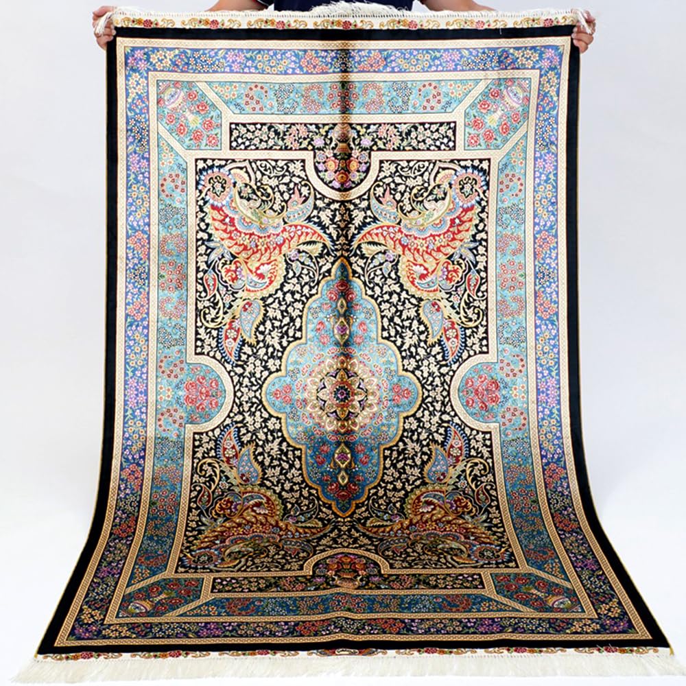 Yuchen Rug Oriental Silk Carpet 4x6 Red Hand Knotted Traditional Medallion Vintage Floral Luxury Silk Living Room Rug