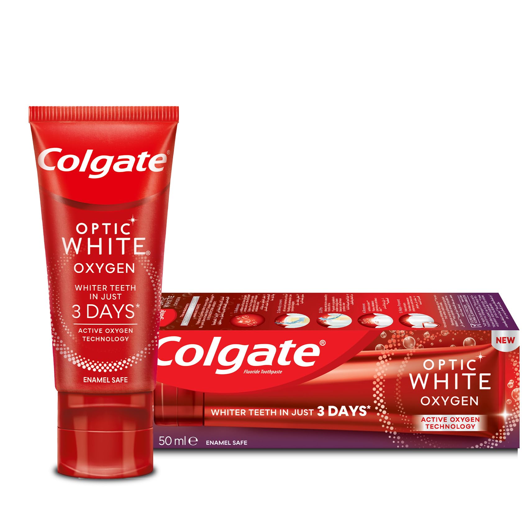 ColgateToothpaste Optic White Oxygen, Teeth Whitening Toothpaste, Whiter Teeth in Just 3 Days, 50ml