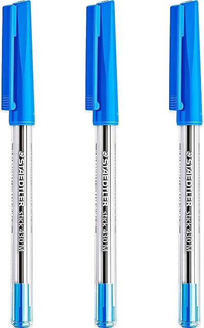 STAEDTLER Medium 0.5mm 430 Stick Ballpoint Pens Writing Pen Smooth - Blue Ink - Pack Of 3