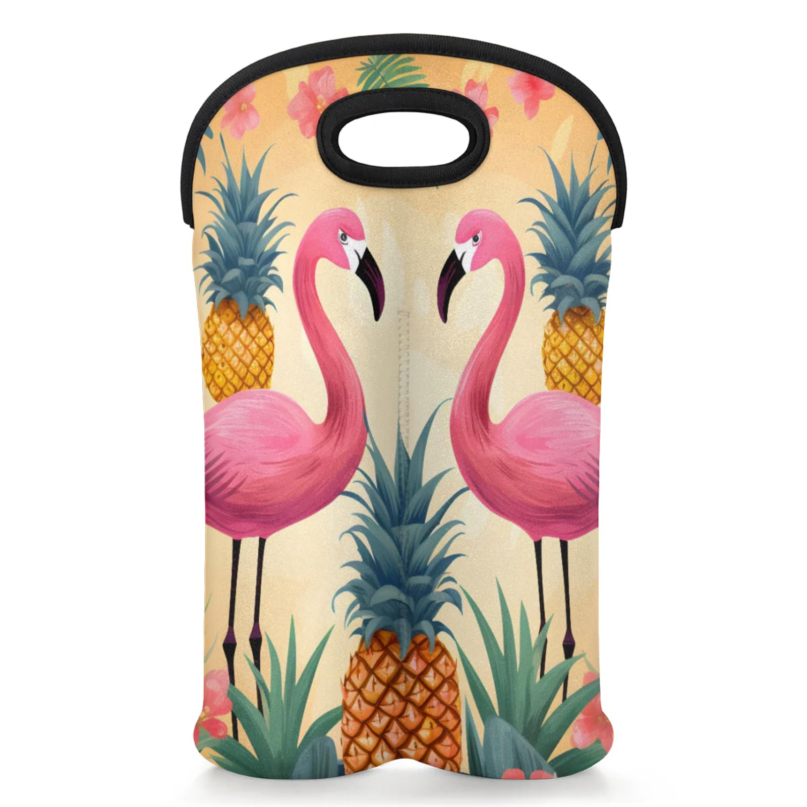 GzLeyigou 2 Bottles Birds Flamingo Wine Bag Sleeve Totes Flamingo Neoprene Protective Wine Carrier Bag for Wine,Water, Champagne, Beer, Baby Bottles,Gift 14.5 x 10 Inches
