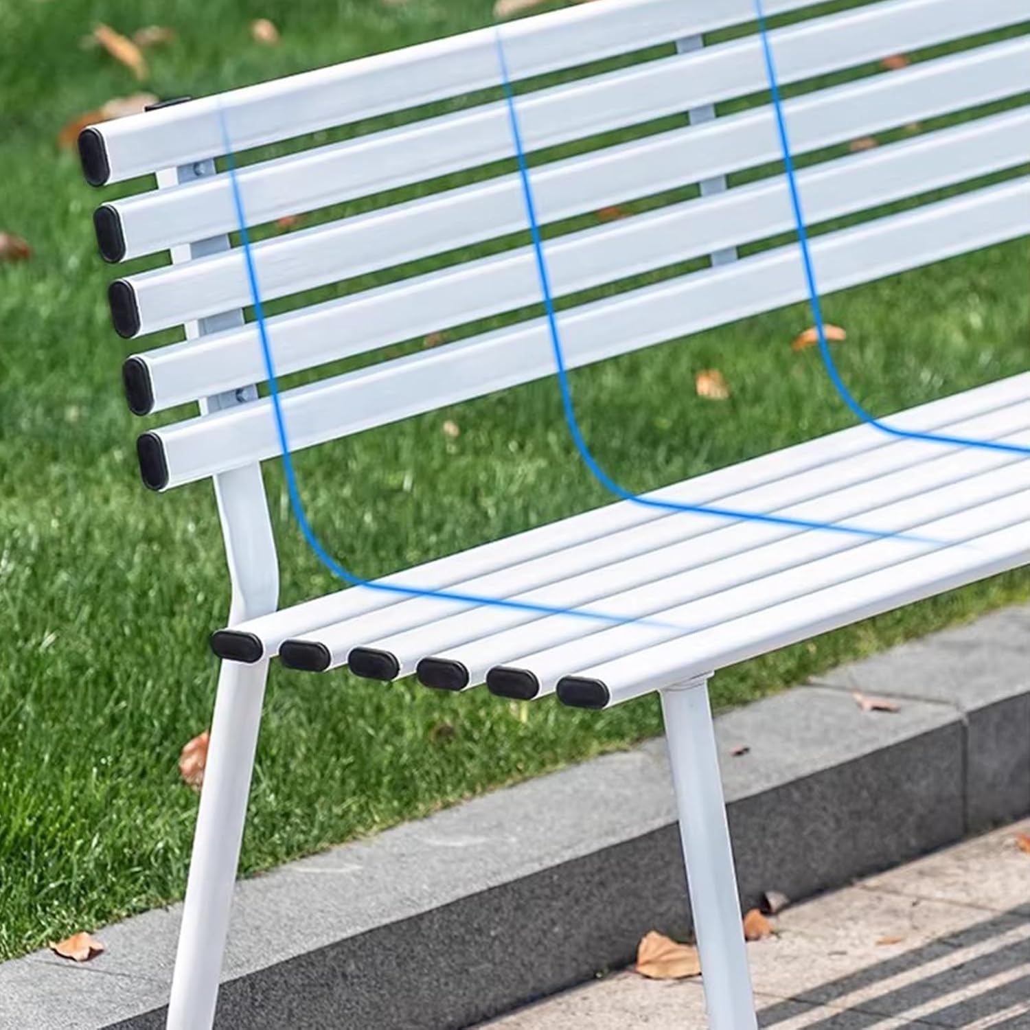 Galvanized Steel Outdoor Bench with Back, 59" Patio Seating for Garden, Entryway, Front Porch, Courtyard, 1100 lbs Capacity, Durable Metal Long Bench (Blue)