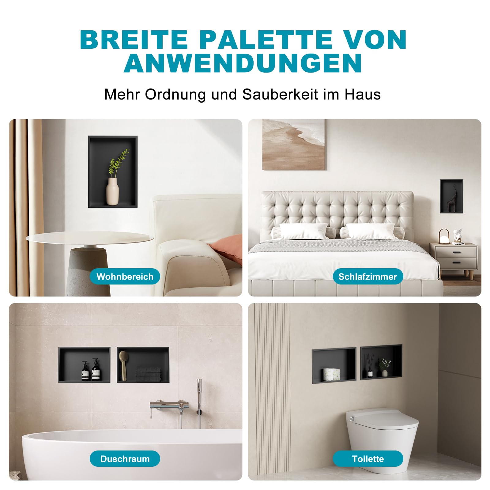 Duschnische Edelstahl 45x30x10 cm, Nano Graphite | Ohne Bohren · Für Badezimmer · Überputzmontage · Rostfrei · Einzelregal · Einfache Wandmontage