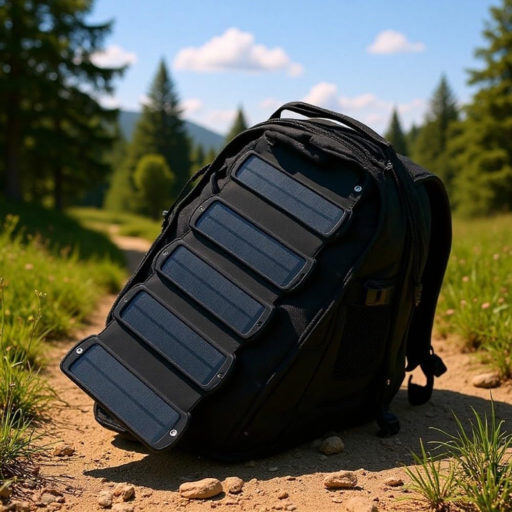 Cargador solar plegable de 16 W, panel de carga de mochila portátil, salida USB dual IPX6, silicona monocristalina de grado A impermeable para acampar al aire libre senderismo