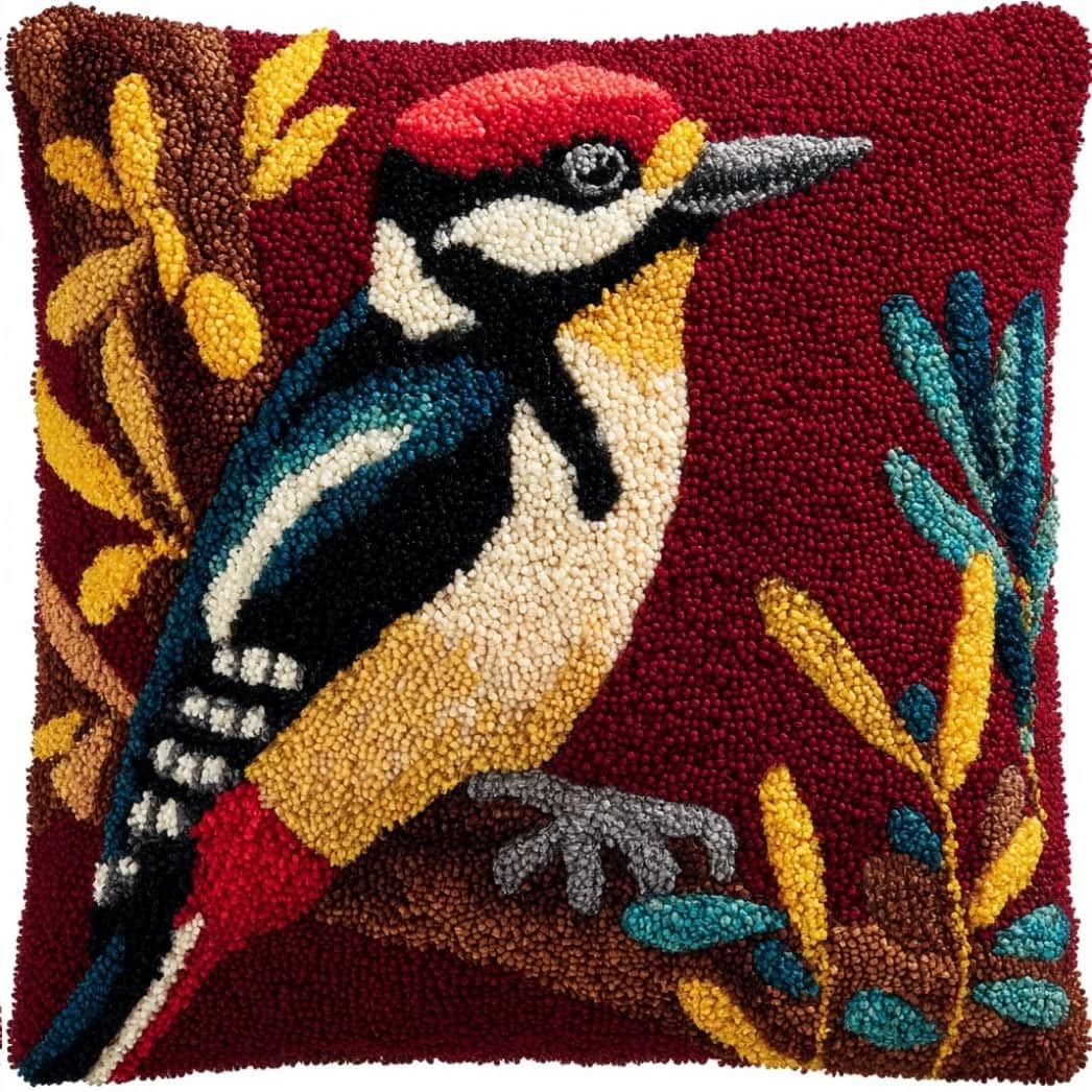 Taxpy DIY Latch Hook Pillow Kit Woodpecker 17X17 Inch