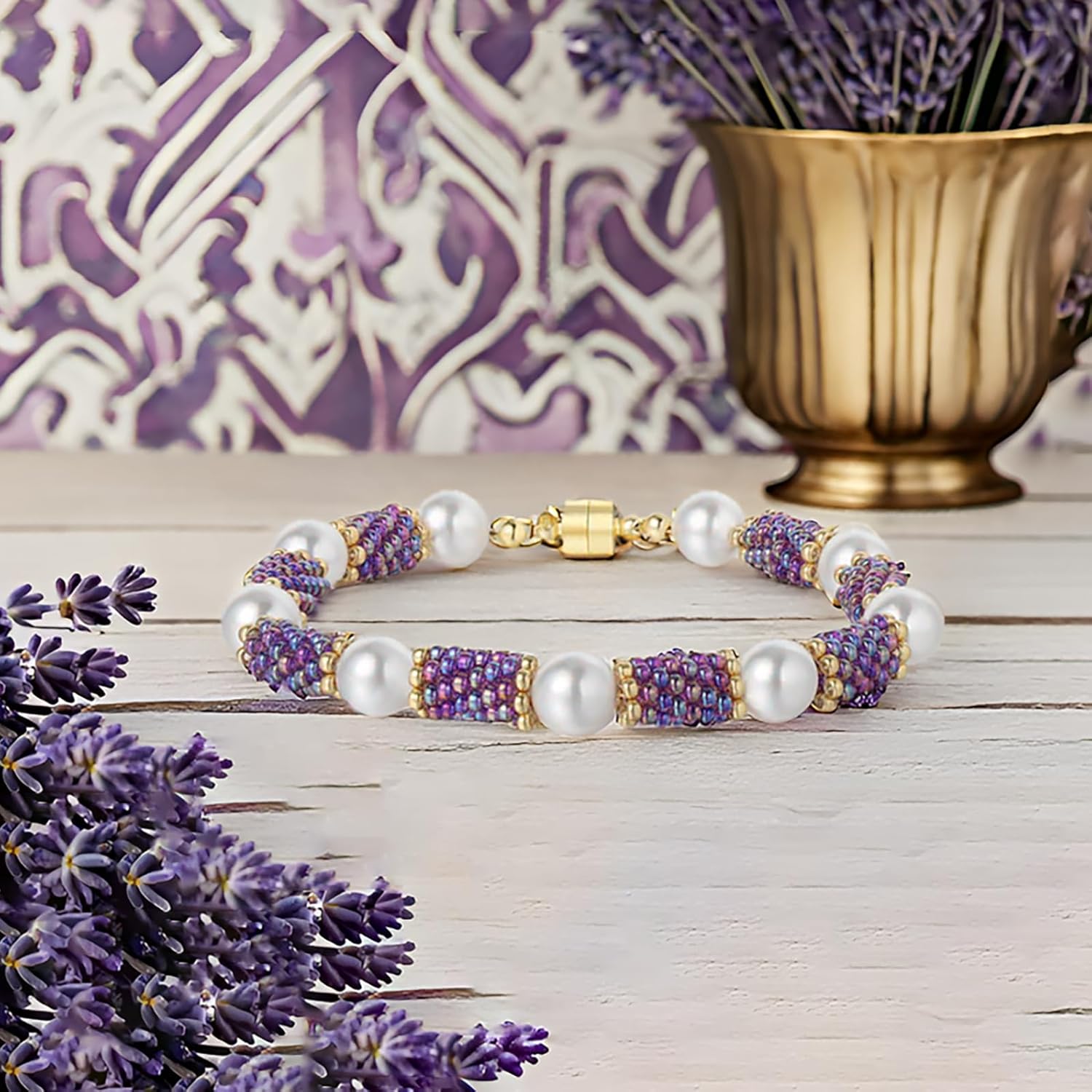 Enchanting Purple Natural Pearl Bracelet with European and American Style Glass Beads, Romantic Night YWMW Design - Image 2
