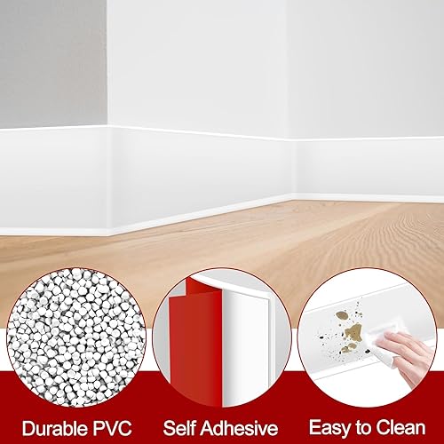 Miniatura 5 de Base de pared para zócalo de 26.3 pies, base de vinilo flexible autoadhesiva, 4 pulgadas, despegar y pegar, evita el polvo, zócalo de goma para