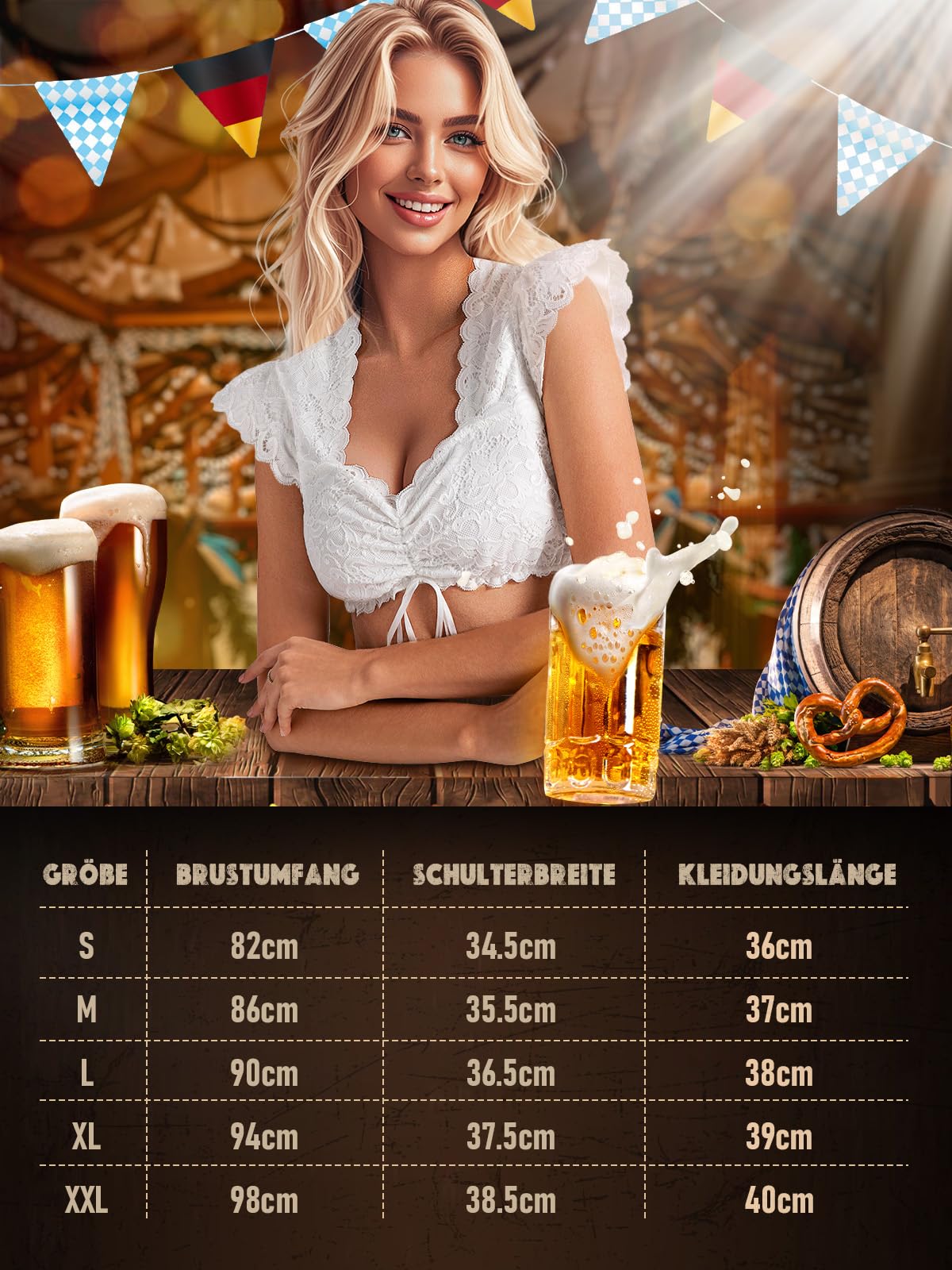 Dirndl Bluse Damen Dirndlbluse Spitze Flügelärmel Weiß Dirndlblusen Kordelzug Bluse Dirndl Trachtenbluse für Oktoberfest