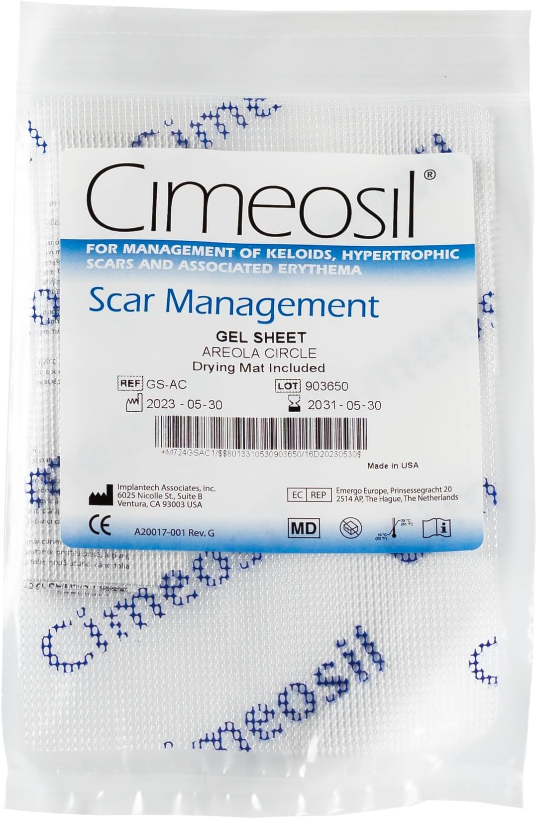 Gel Sheet, Areola Circle (with hole in center) - Scar Treatment For Keloid and Hypertrophic Scars (1 Sheet)