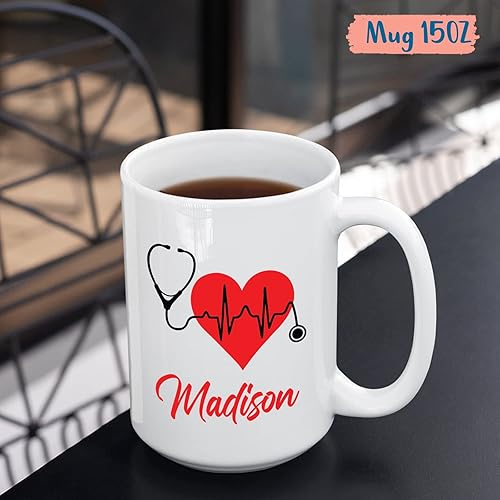 Miniatura 5 de Taza de café con estetoscopio de corazón para cardiólogo, regalo personalizado de cardiólogo, taza de regalo para médico del corazón, taza de