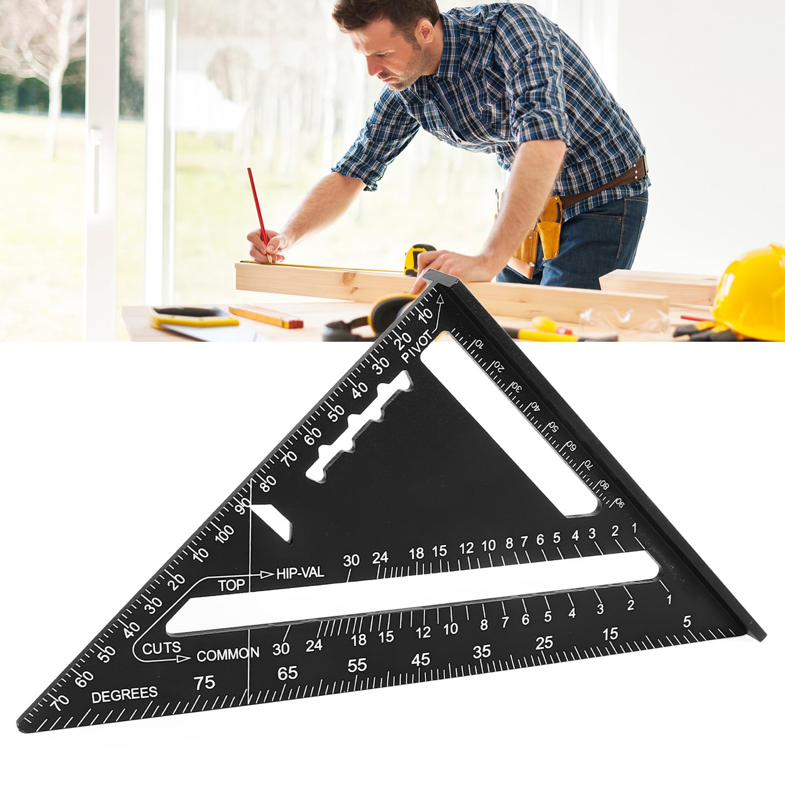 MRKU Regla Triangular de 7 Pulgadas, escuadra de Carpintero de Aluminio, 90 Grados y 45 Grados, Herramienta de medición portátil para carpintería y Bricolaje.