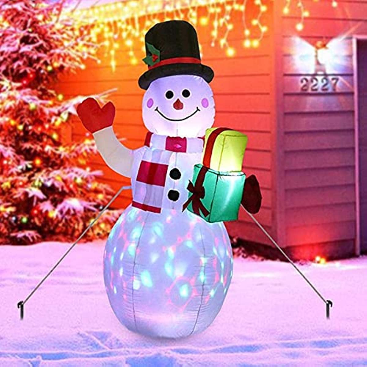 Bonhomme de neige gonflable de 1,5 m avec souffleur intégré et lumières LED rotatives colorées, pour cour, jardin, extérieur