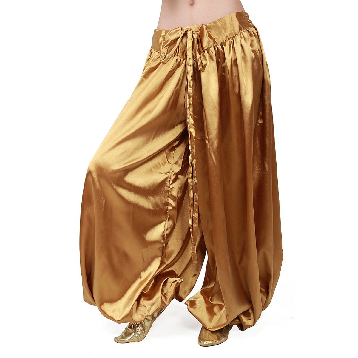 Belly Dance Tribal Harem Pants Unisex Satin Pants Loose Solid Plus Size(Light Coffee)