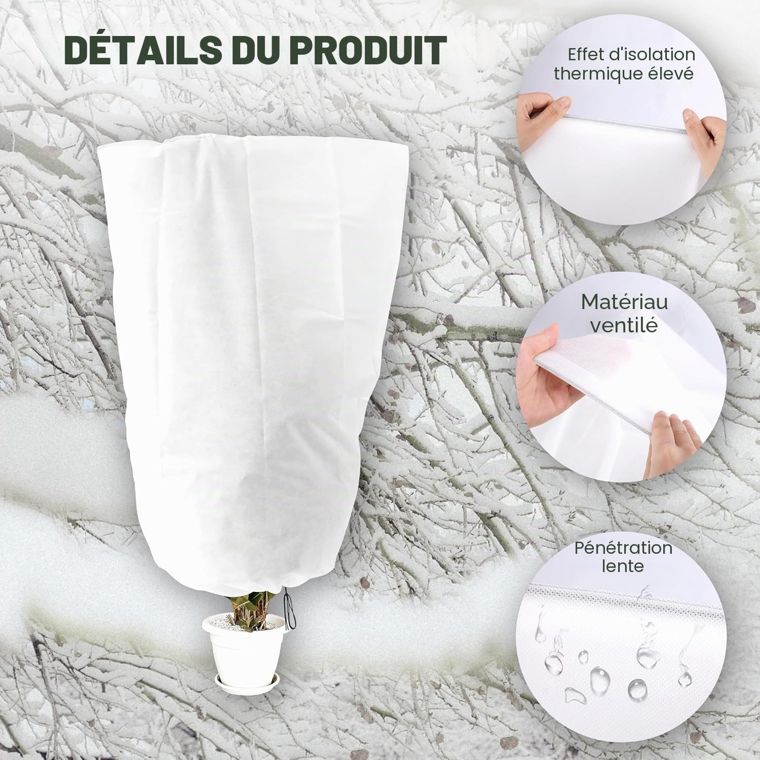 Lot de 6 housses de protection contre le gel pour plantes d'hiver – 120 x 80 cm – Sacs de jardin en polaire – Couverture en tissu anti-gel résistant aux déchirures veste en polaire avec fermeture