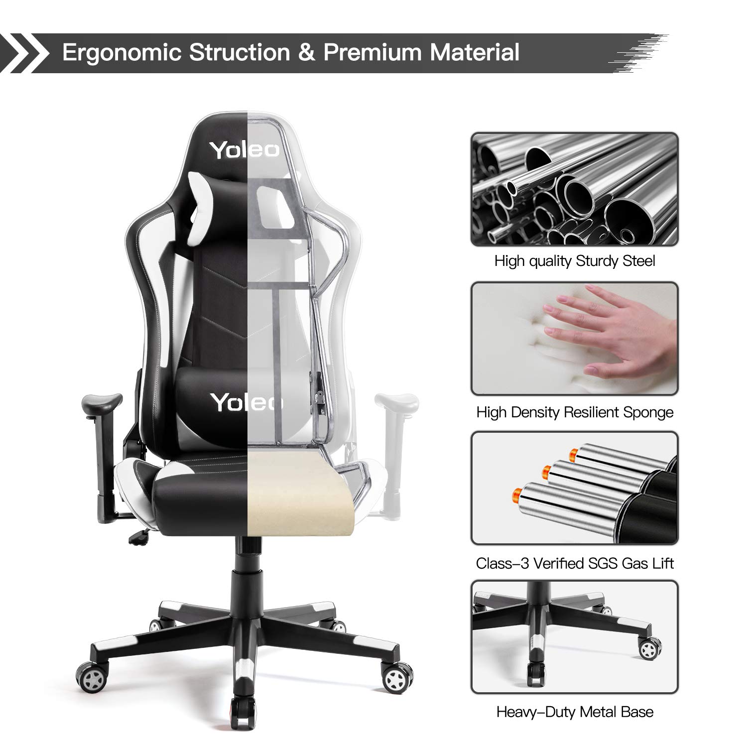 Gaming Chair Yoleo Ergonomic Office Gaming Chair with Lumbar Support