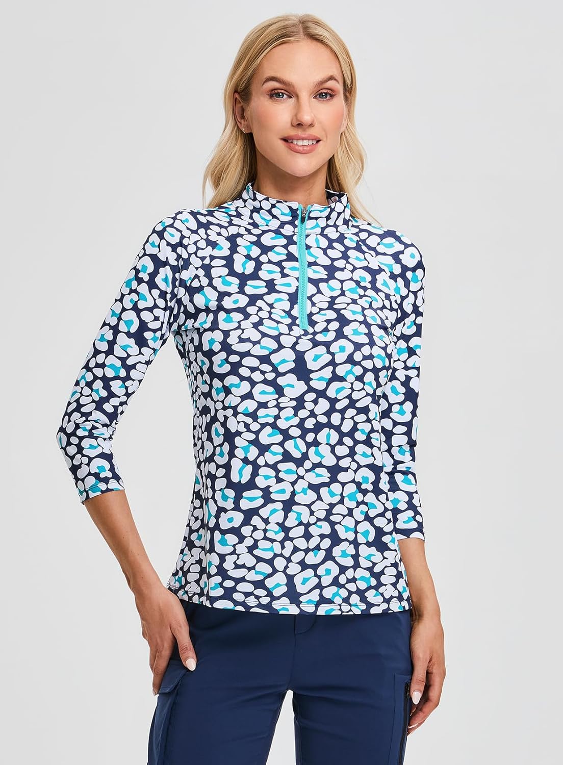 Soneven Womens 3/4 Sleeve Shirt UPF 50+ Moisture Wicking Golf Polo Shirt for Casual Work - Image 4