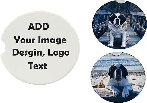 Personalized Car Coasters Custom Auto Coasters for Cup Holders Add Your Image Text Logo Absorbent Coasters with Fingertip Grip Ceramic Sandstone or