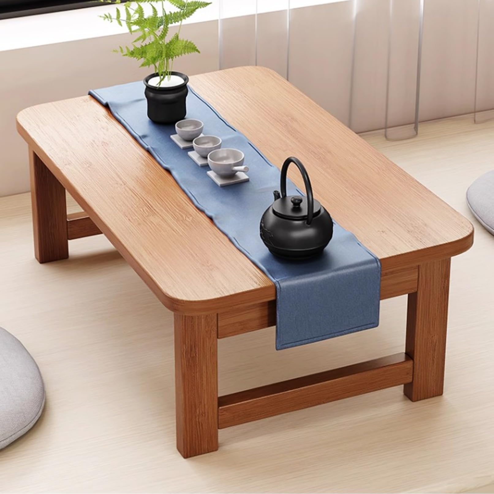 Składany stolik kawowy na niskim piętrze, małe biurko Kotatsu do siedzenia na podłodze, idealne do herbaciarni i sypialni (brązowy, 100 x 50 x 35 cm)