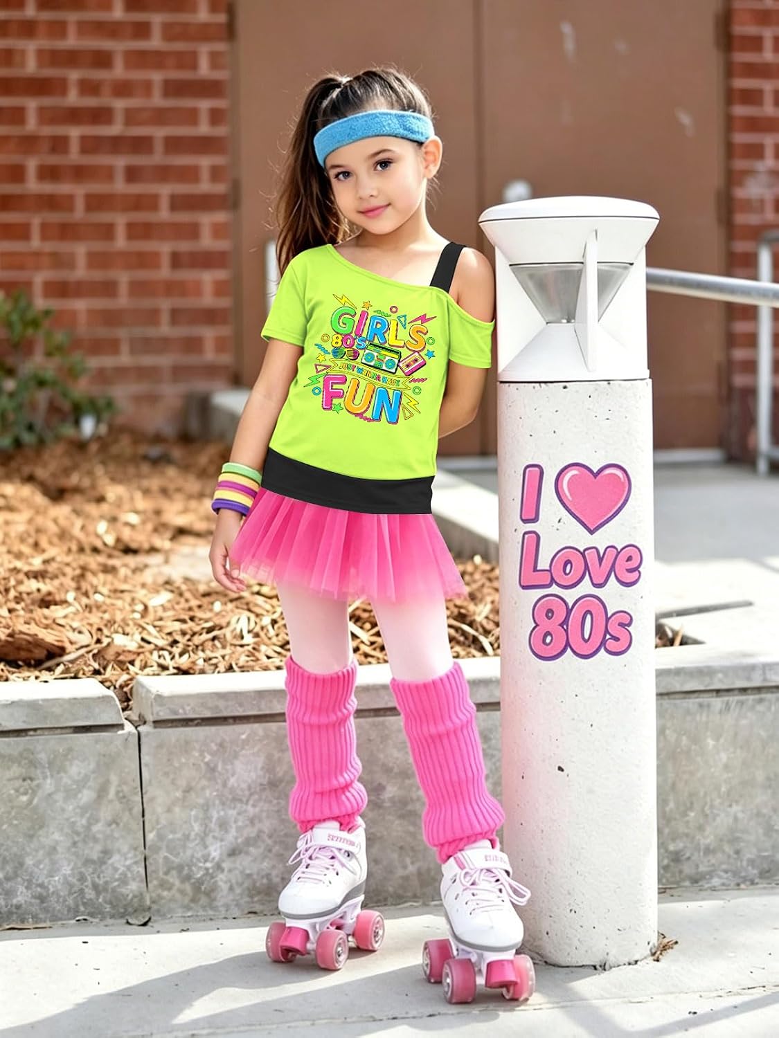 80s Outfit for Girls The Shoulder Tshirts 90s Party Themed Costume image 4