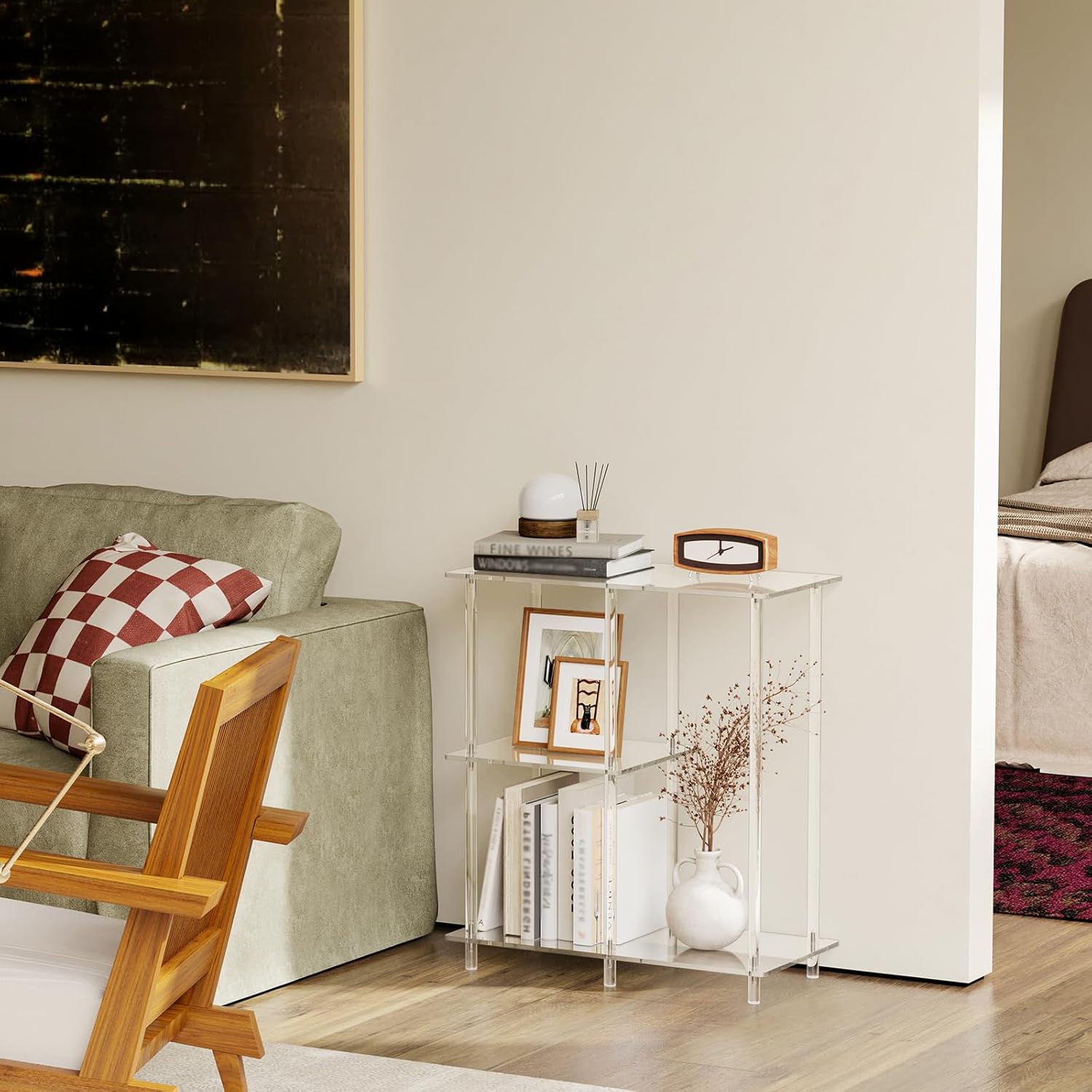 Acrylic 3-Cube Bookshelf for Small Spaces, 11.6" D x 23.6" W x 26.5" H, Clear Short Bookcase, Modern, 3-Tier Open Book Shelf for Living Room, Bedroom, Office, Easy Assembly