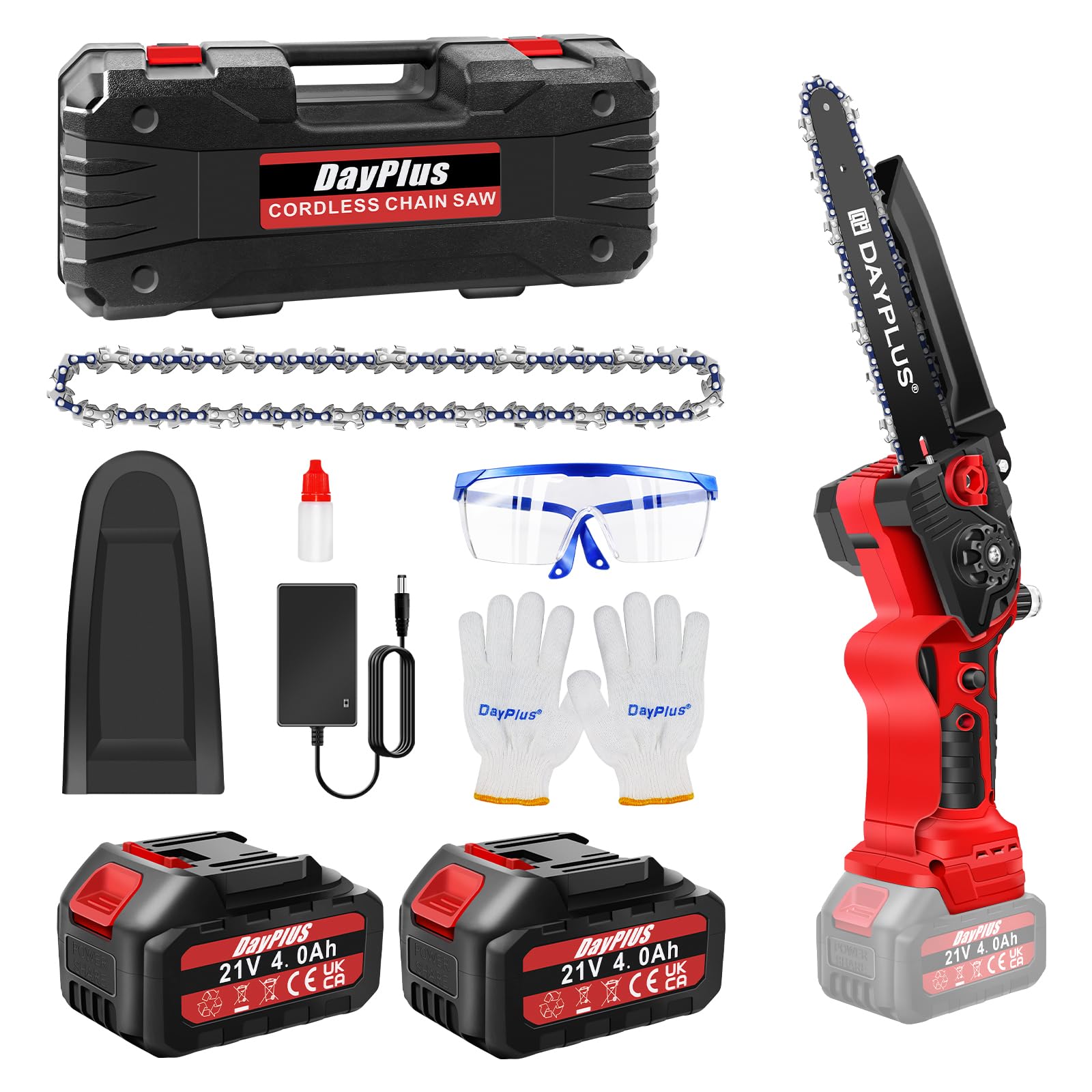 Mini Chainsaw 8 Inch, Cordless Chainsaw with 2 * 4000mAh Batteries & 2 Chains, Light Weight Battery Chainsaw Electric Chain Saw, Small Chainsaw Power Tools for Cutting Trees, Cut Wood, Tree Trimming