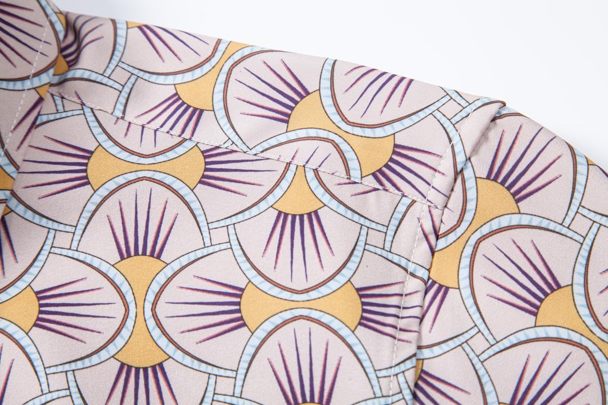 Mens Printed Dress Shirts 4-Way Stretch Long Sleeve Wrinkle Free Floral Casual Button Down Shirt - Image 5