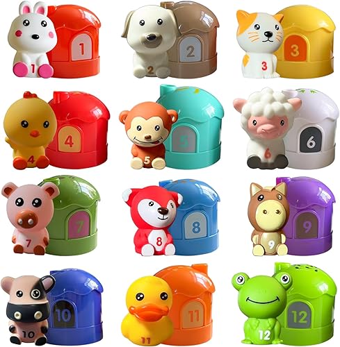 MimiNGrey - Juguetes de animales de aprendizaje para niños pequeños de 1 a 3 años, 24 marionetas de dedo Peekaboo y juguete de casa para niños,