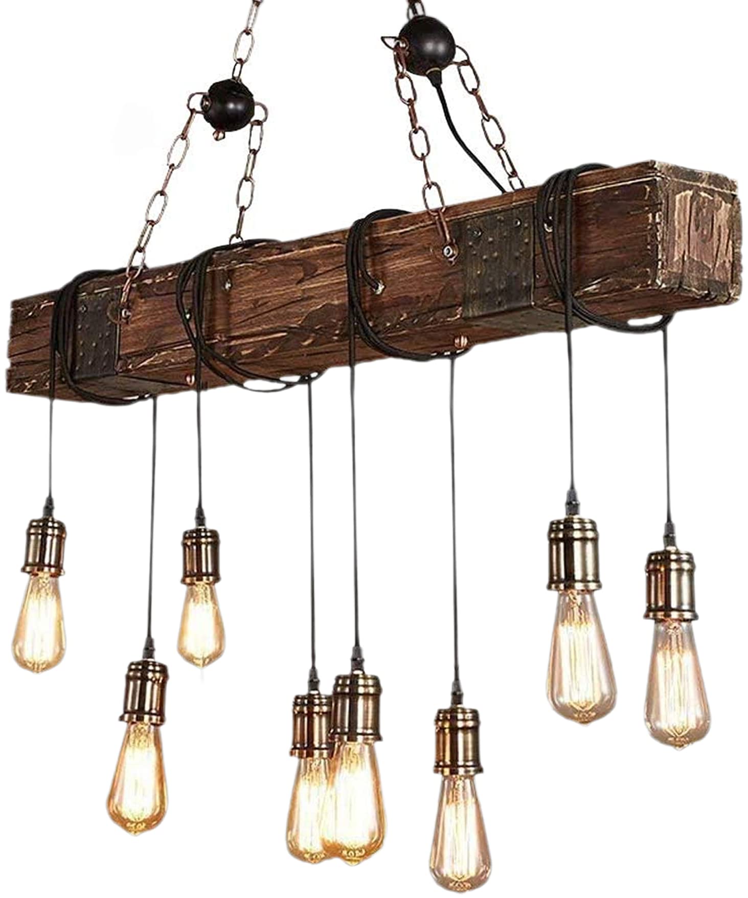 Pendelleuchte Holz Retro Deckenleuchte Vintage Hängelampe | Industrial Schwarz Pendellampe Metall Höhenverstellbar Kronleuchter Wohnzimmer Hängeleuchte Esstisch Küchenlampe (8-flame)