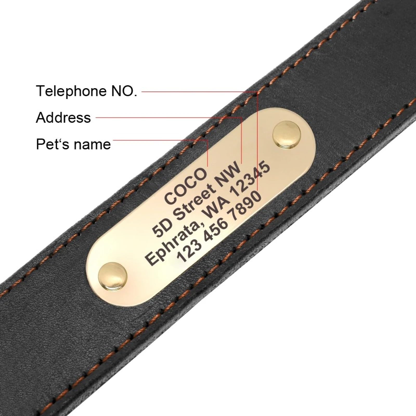 Personalisiert Mit ID -Namen Telefonnummer Tag -Namensschild Einstellbare PU Leder -Hundehalsband -Leine Set Für Bulldog Pitbull Shiba Inu Labrador,Rot,L