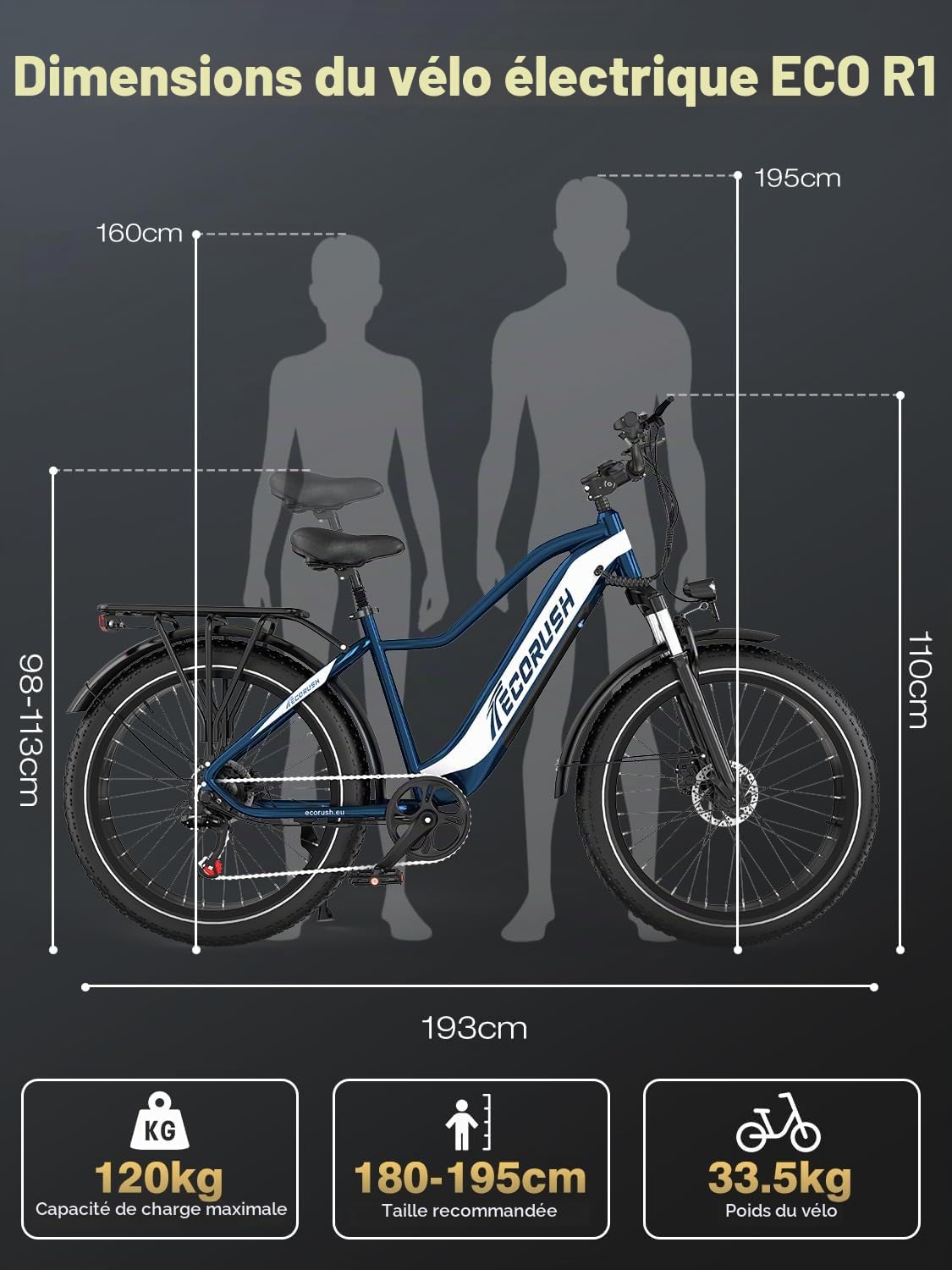 Vélo Électrique, Velo Electrique Homme Équipé d'une Batterie 48V 13AH/20AH, Pneus Fat De 26 * 4.0 Pouces, Moteur De 250W & 25KM/H, avec Un Dérailleur À 7 Vitesses, Portée maximale 100 KM/150KM