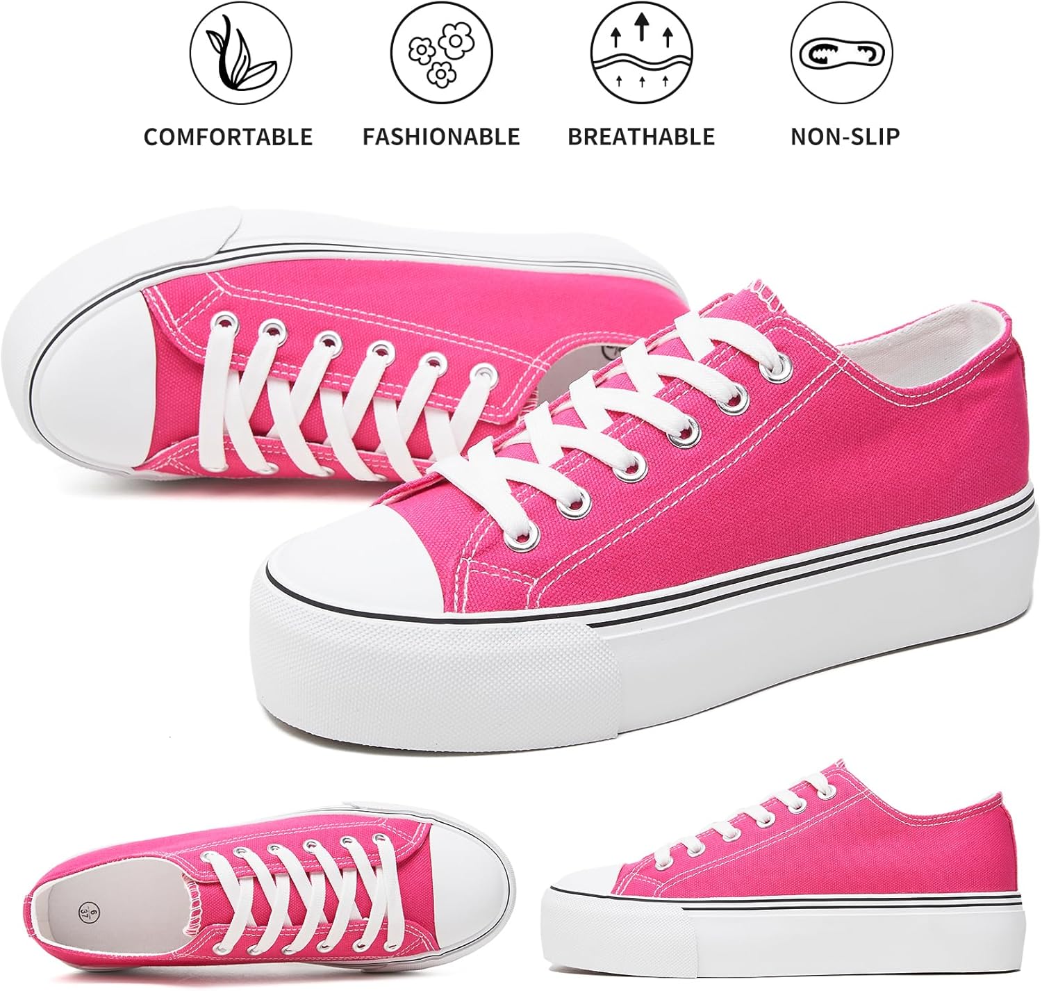 hash bubbie Platform Sneakers for Women White Platform Shoes Low Top Tennis Shoes Non Slip Black Fashion Canvas Sneakers - Image 7