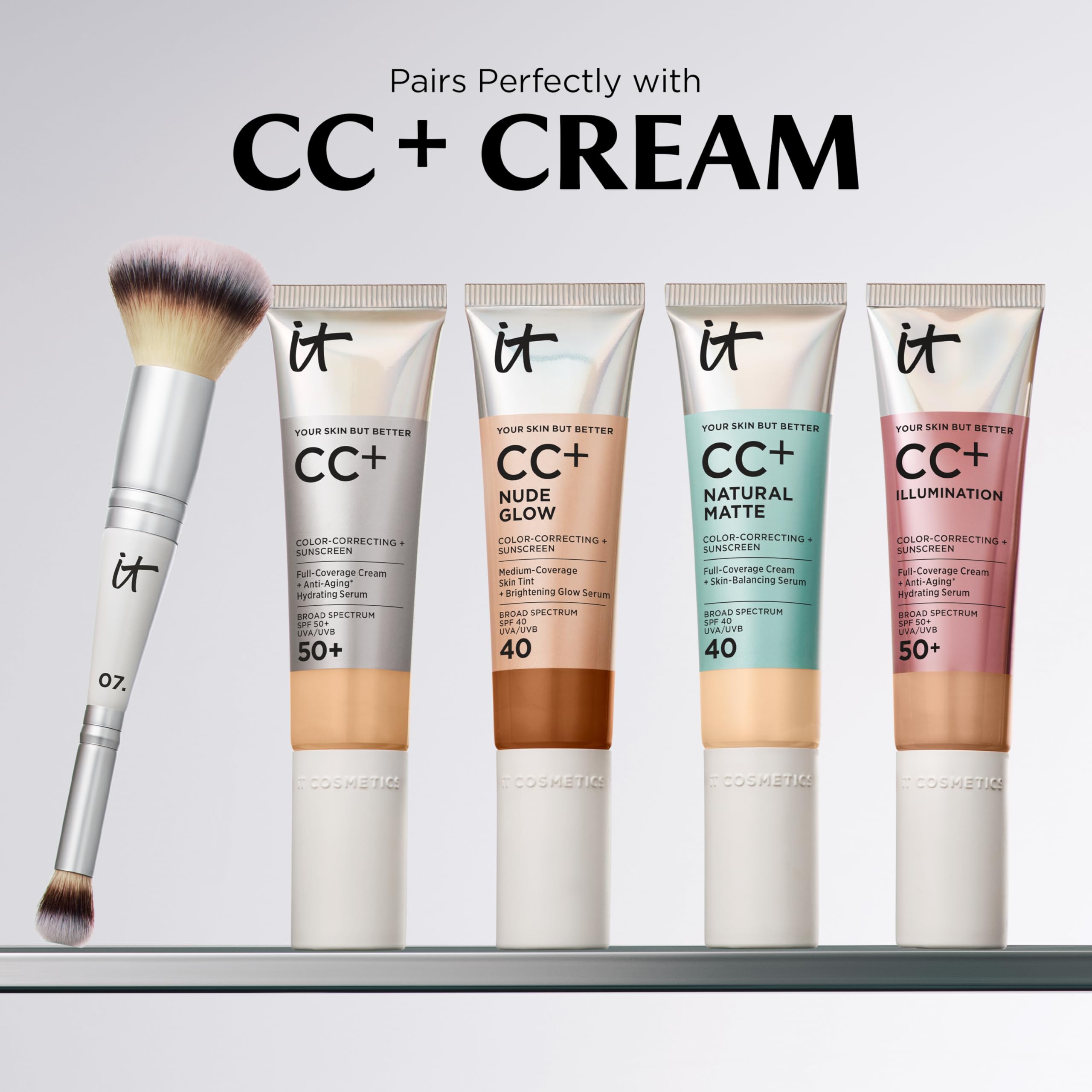 IT Cosmetics Heavenly Luxe Complexion Perfection Brush #7 - Dual-Ended Premium Makeup Brush for Foundation Concealer & Contour, Ultra-Soft Synthetic Fibers, Airbrush Finish, Pro-Hygienic, Cruelty-free