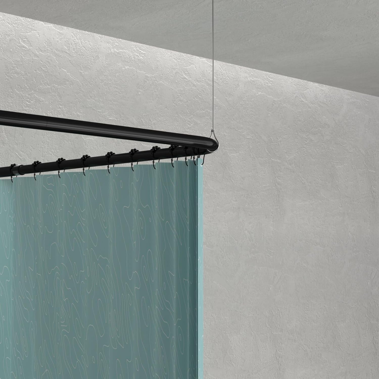 Bastone Tenda Doccia a L, estensibile 62–94x141–174cm, Nero | Dimensioni standard, 16 anelli per tenda doccia, leggero stabile, foratura, soffitto opzionale., doccia/vasca.