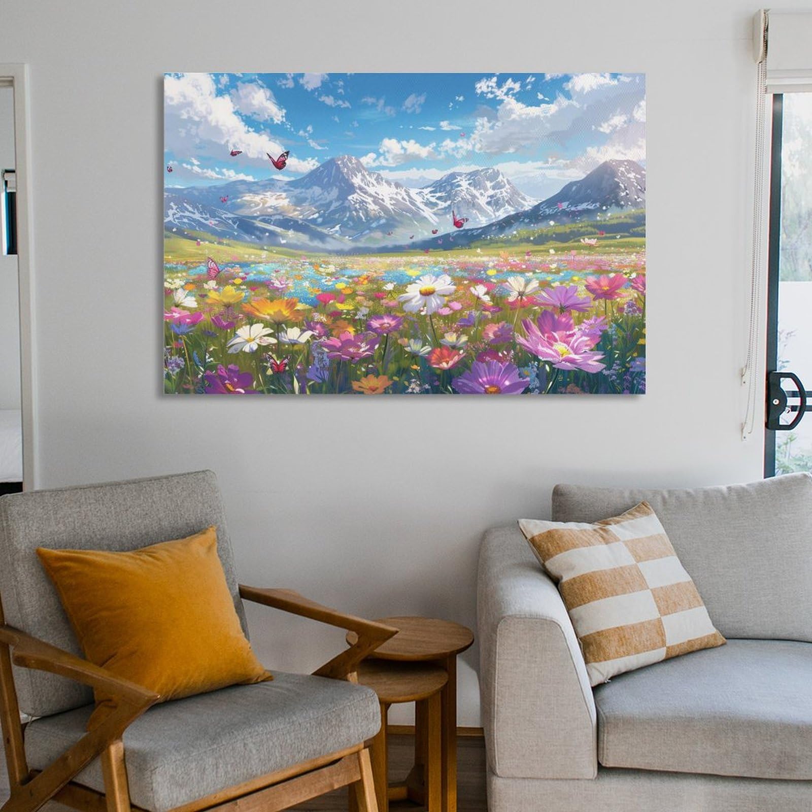 Amazon.co.jp: 絵画 山の下に広がる色とりどりの花畑 アートパネル