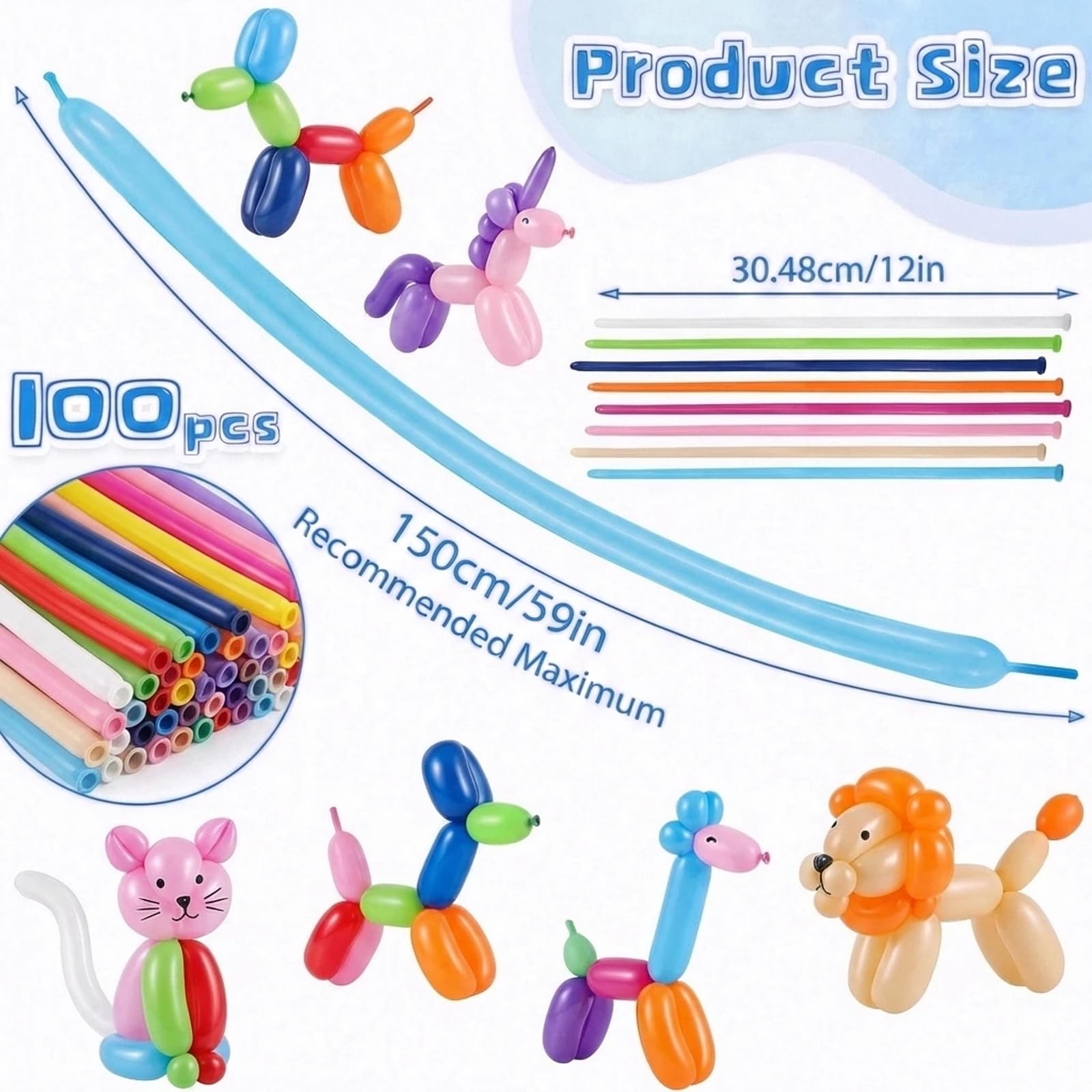 260 długich balonów, 100 szt., różne kolory, lateksowe, skręcane, balony do modelowania zwierząt, na imprezę, urodziny, ślub