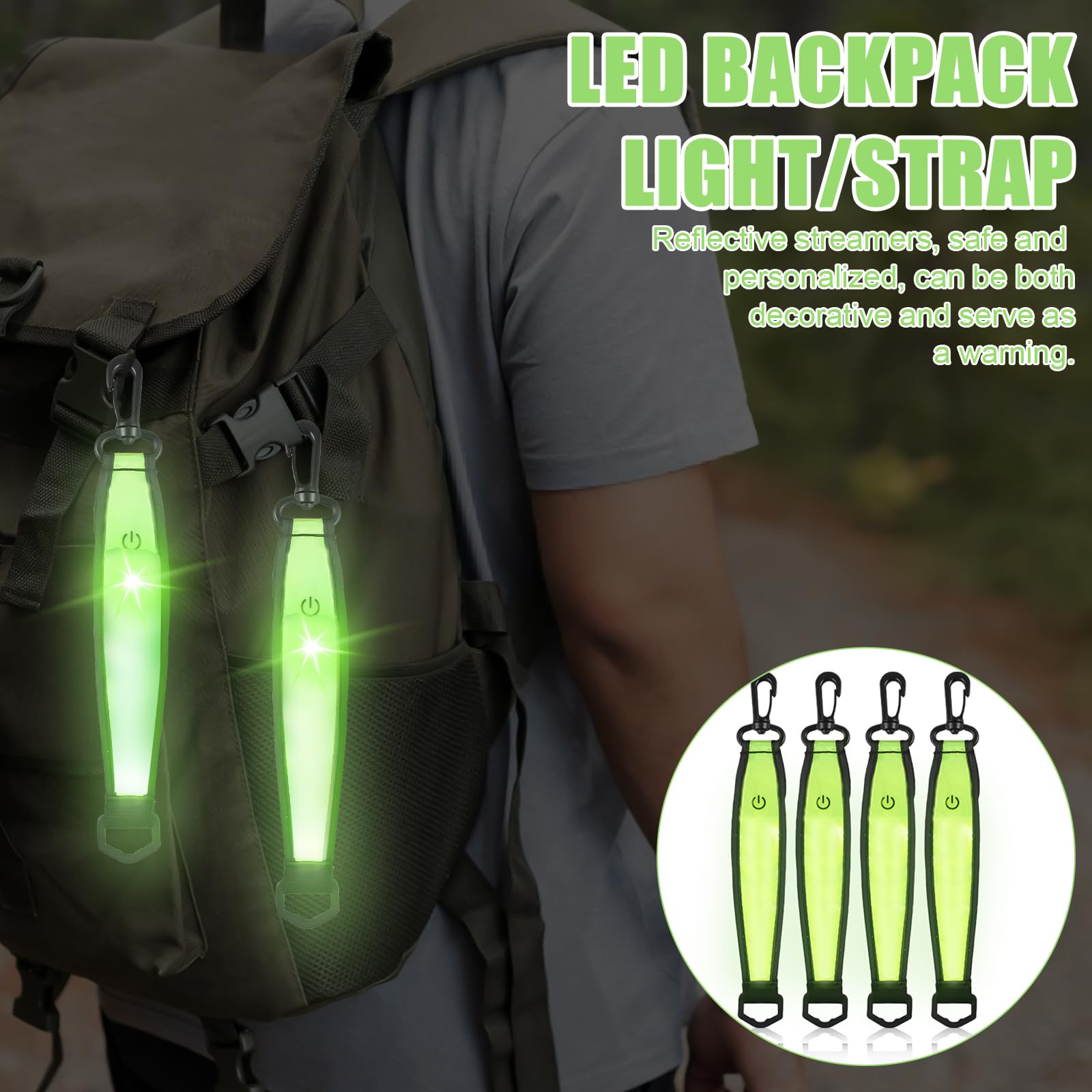 Set 4 Luci Lampeggianti LED Ricaricabili USB Per Zaini, Passeggini, Corsa - Colori Rosso, Verde, Blu, Arancione - 2