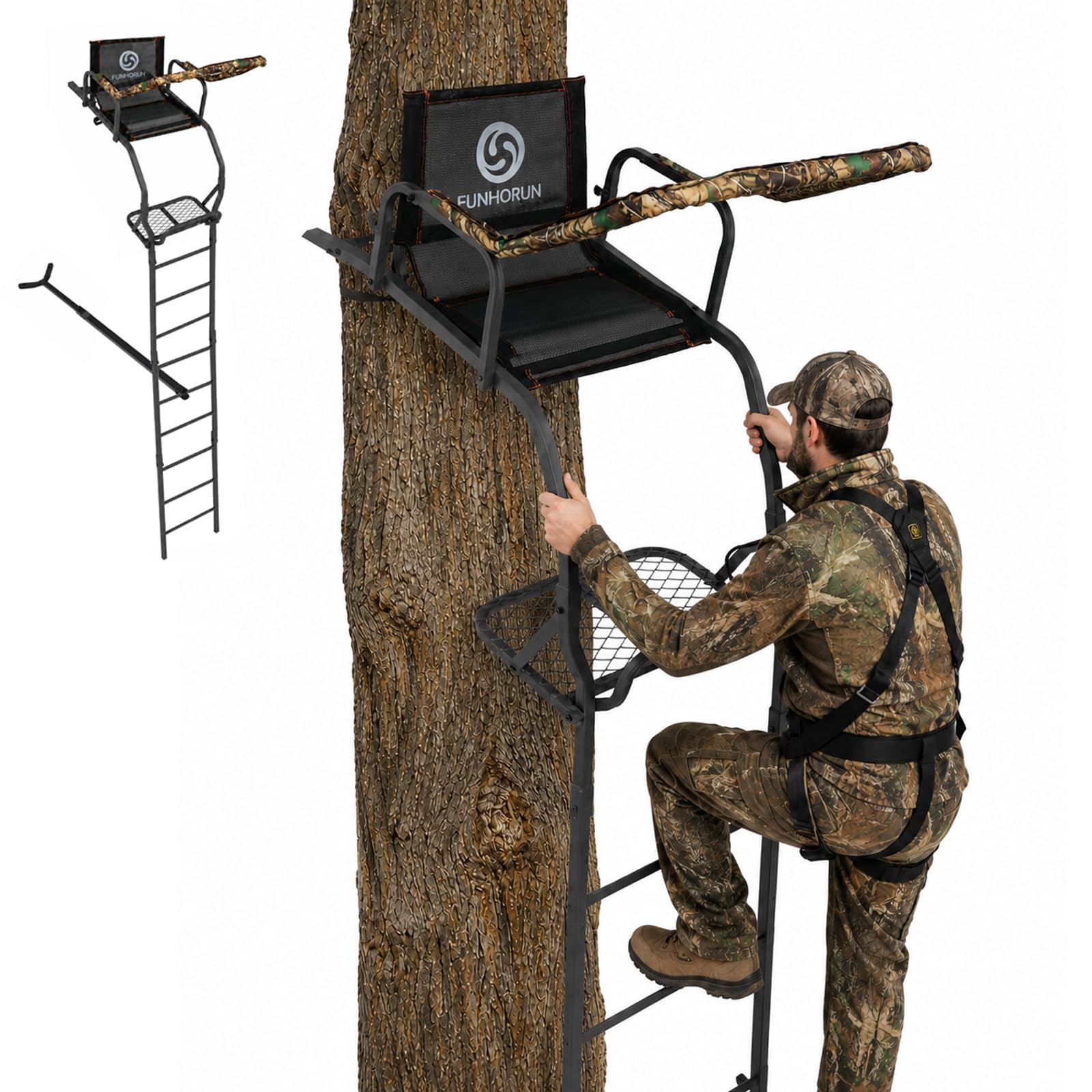 FUNHORUN Ladder Tree Stand for Deer Hunting, 15FT Treestand with Seat