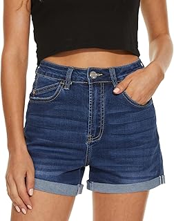 Women Denim Shorts High Rise Trendy Stretch Frayed Summer Casual Jean Sh...