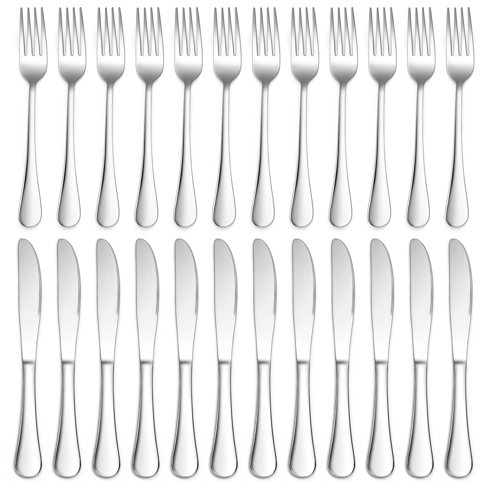 Joyfair Set di posate da bistecca, 24 pezzi, in acciaio inox, coltelli da tavola e forchette, set di posate da bistecca per 12 persone, coltelli e forchette, per casa/ristorante, lucidati e lavabili