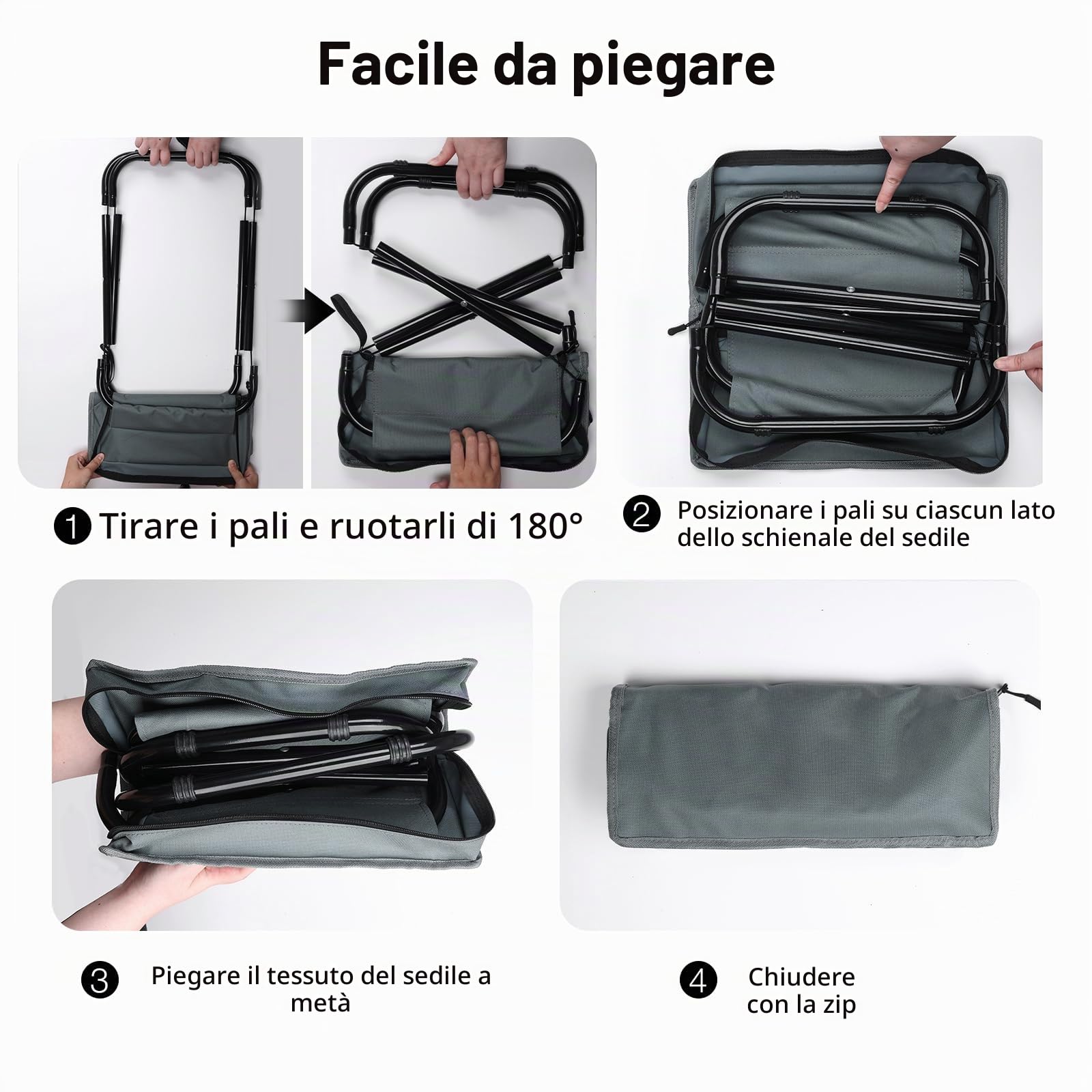 Sgabello pieghevole leggero da campeggio 40,6 cm, con borsa portaoggetti, per adulti, poggiapiedi 158,8 kg
