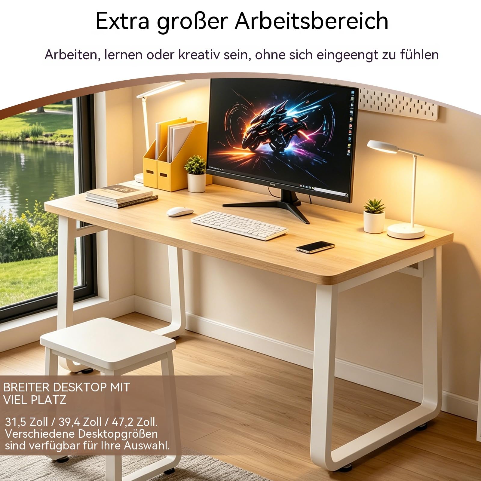 Computer Schreibtisch für Studenten und Homeoffice, PC Tisch für Arbeiten und Lernen, praktischer Bürotisch für Schlafzimmer und Wohnzimmer
