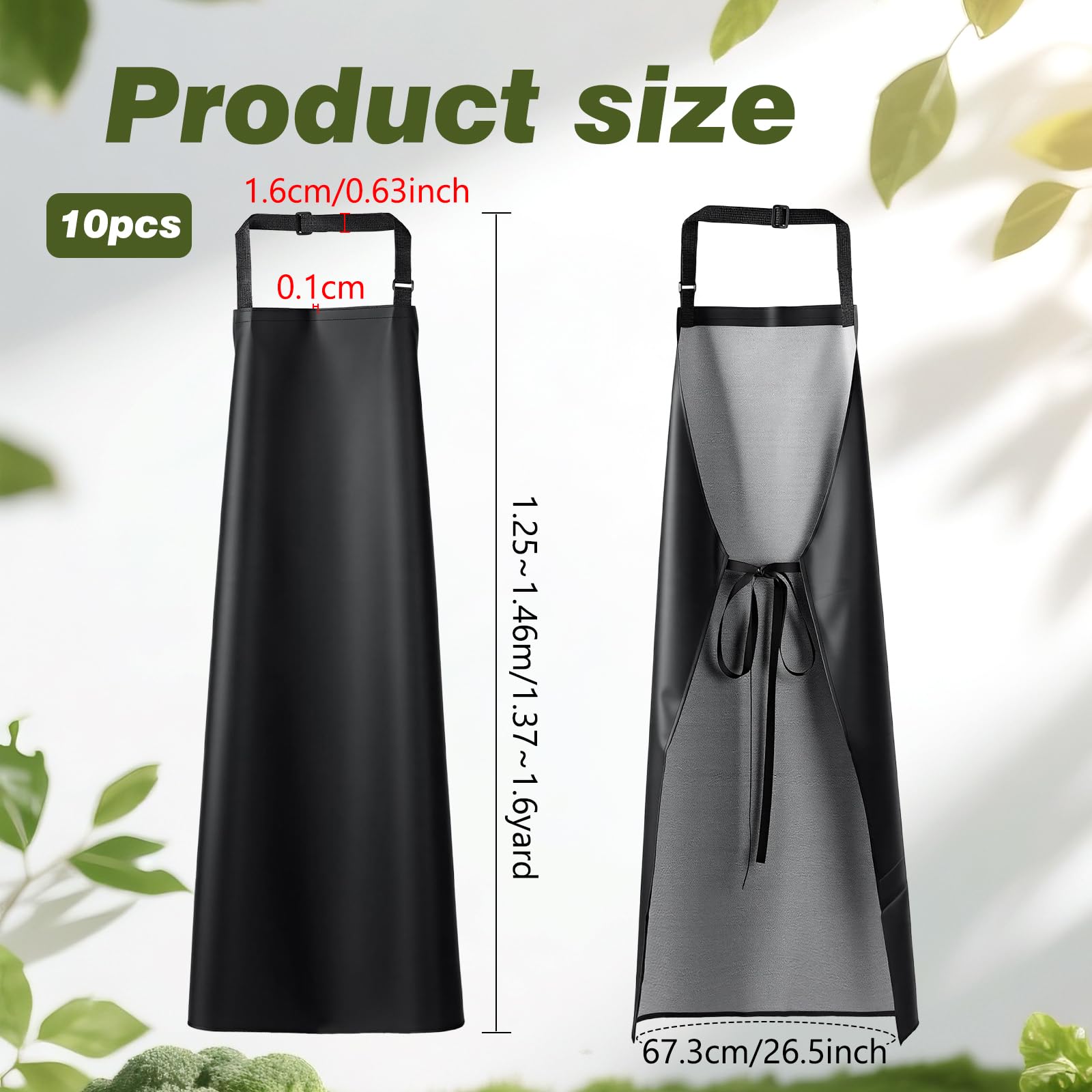 10 unidades Delantal de cuero de goma impermeable, delantal de limpieza ajustable 43.7 pulgadas largo delantales para cocinar, trabajar y asar para lavado de platos en el hogar