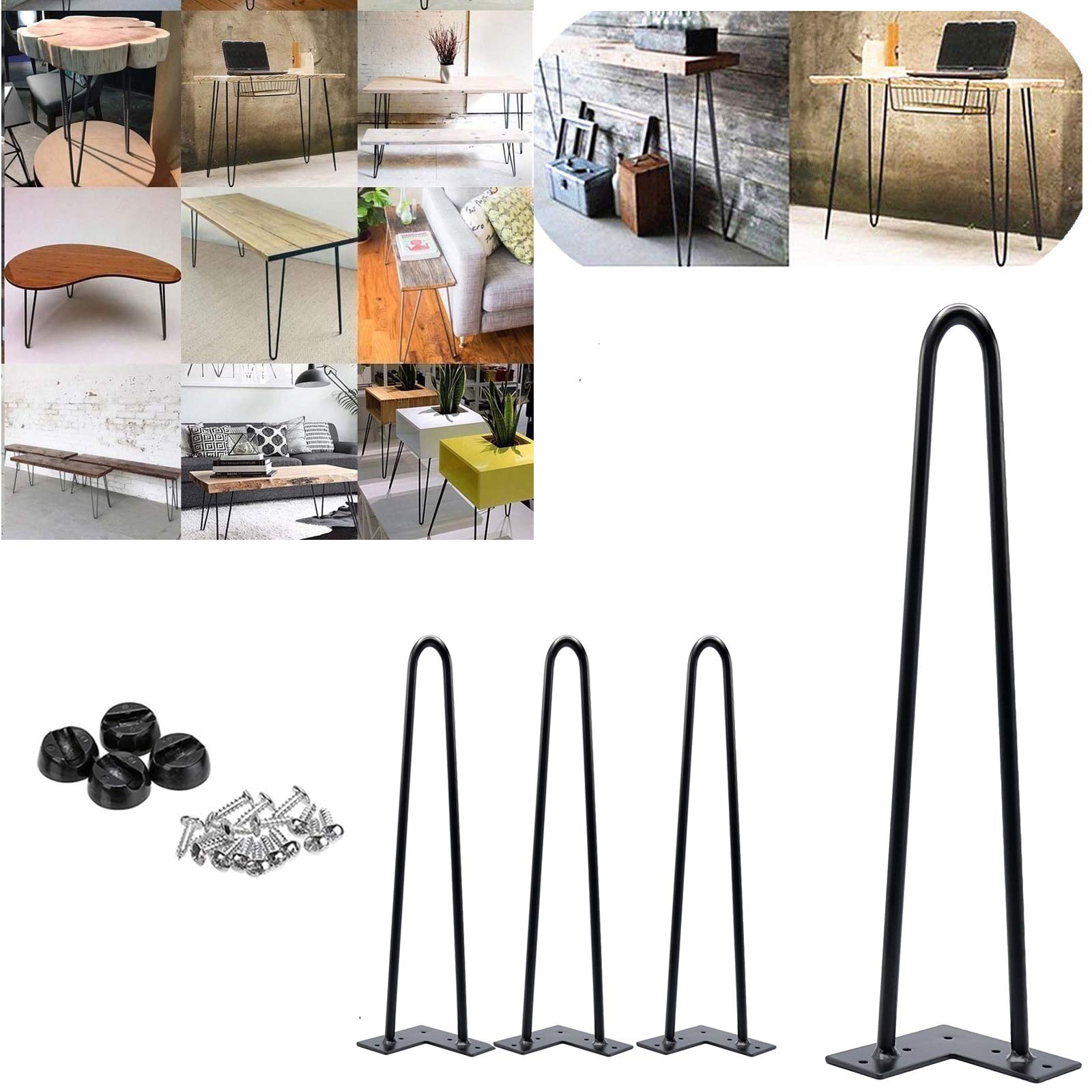 DICN Hairpin Table Legs 14" 35cm for Coffee Table Cabinet Desks Solid Steel Two Rod 10mm Thicknes Fully Welded Construction Pre-Drilled Holes Black (Set of 4)