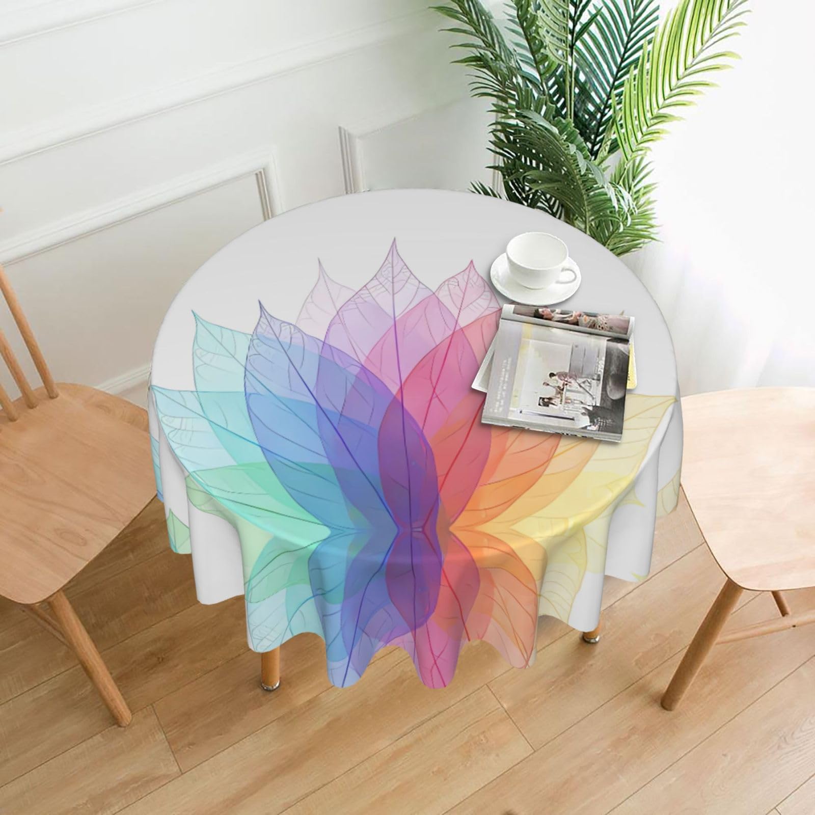HJFCZH Abstract Spring Leave Prints Round Decorative Tablecloth 60in - High-Grade Polyester Throw for Dinners, Weddings & Everyday Use